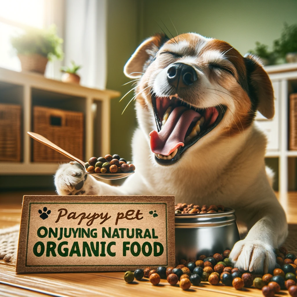 Собака с аппетитом ест органический корм