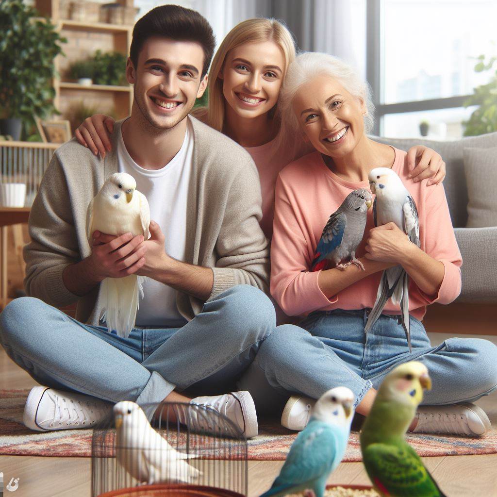 Семья с попугаями