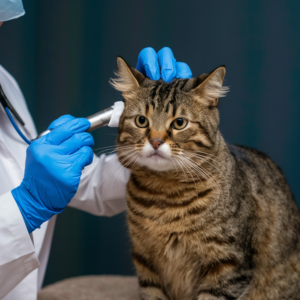 Ветеринар осматривает кожу кошки